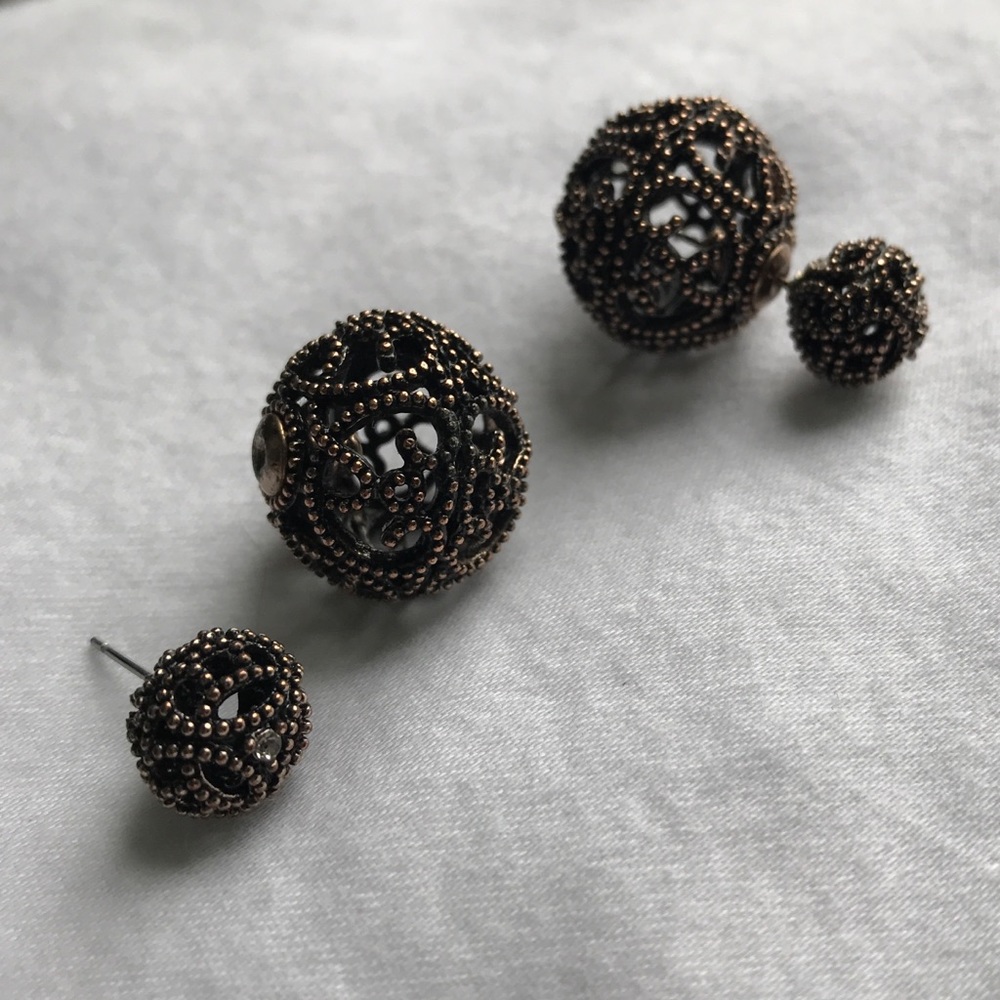 Double ball bronze earrings